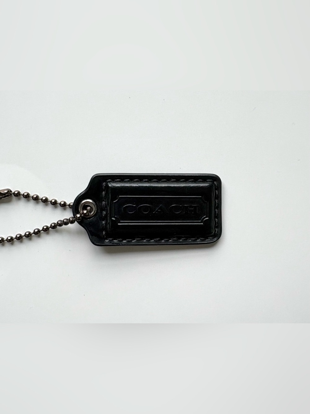 COACH 1.75" Small Black Patent Leather Silver Hang Tag Hangtag Bag Charm Fob